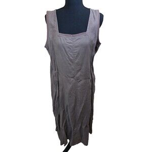 Ecru Midi Dress Square Neck 100% Linen Sleeveless Style A130-7528 Large